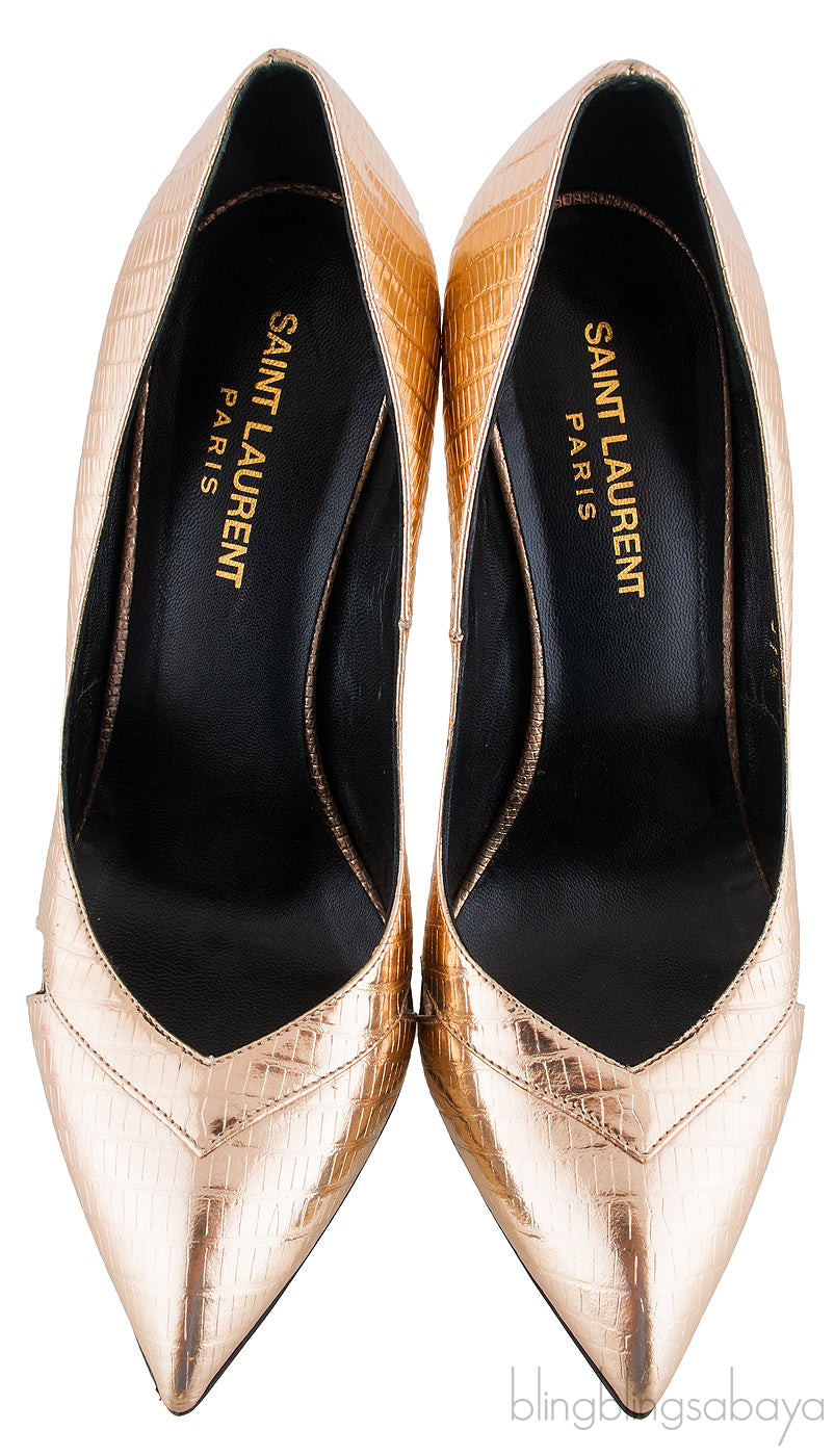 Gold Lizard Print Pointed Pump