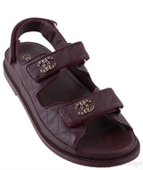 Burgundy Quilted Leather CC Velcro Sandals