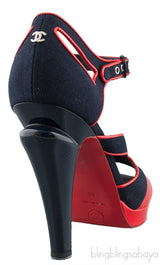 Blue Red Trim Leather Heels