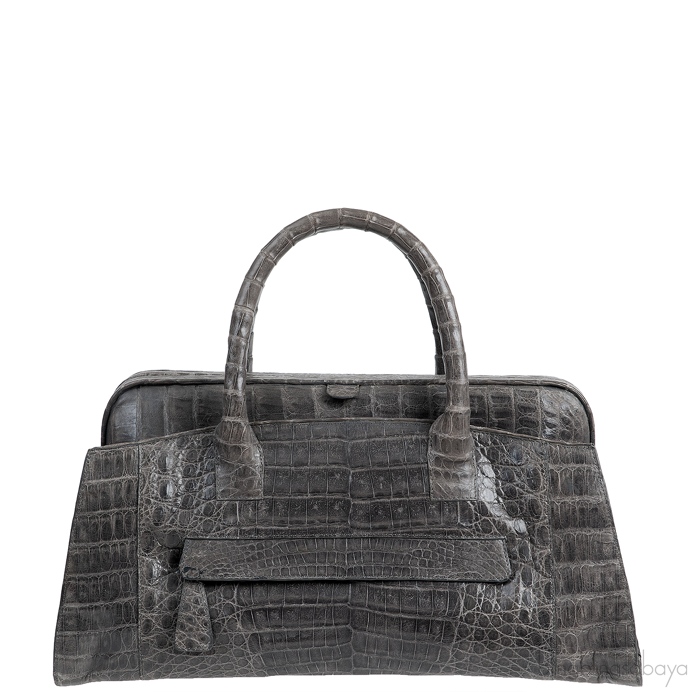 Crocodile Grey Frame Top Handbag