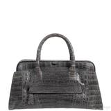 Crocodile Grey Frame Top Handbag