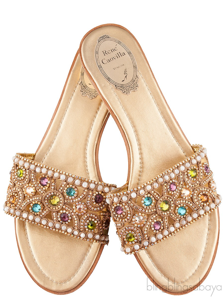 Gold Multicolor Crystal Sandals
