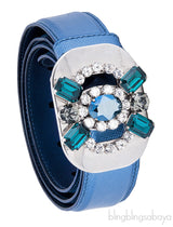Blue Saffiano Jeweled Buckle Belt*