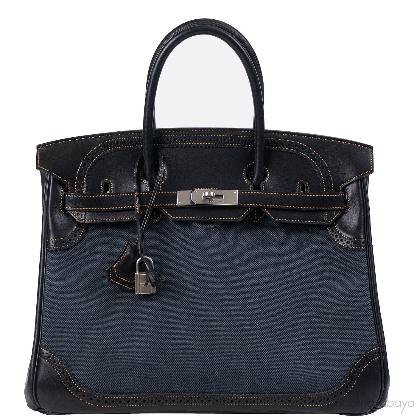Hermès Birkin 35 Ghillies Noir Veau Evercolor Denim Fonce