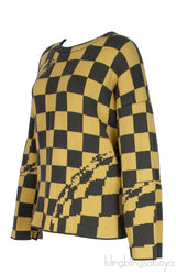 Yellow & Grey Check Knitted  Sweatshirt