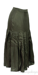 Dark Green Plain Pleated Skirt