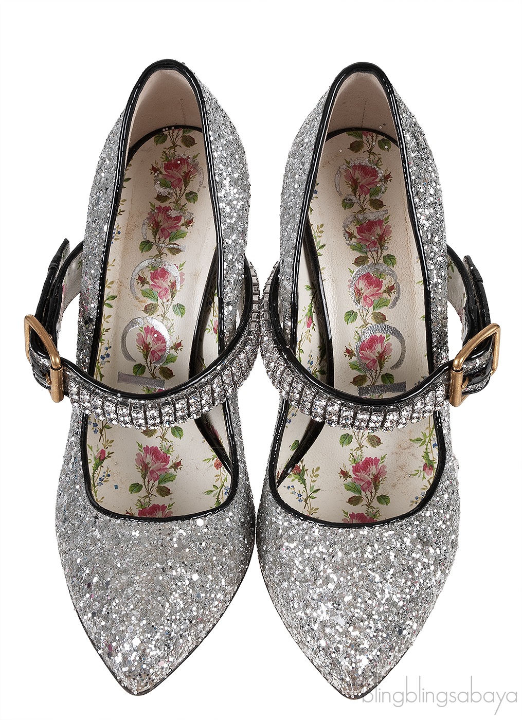 Gucci Silver Sylvie Glitter Crystal Heels