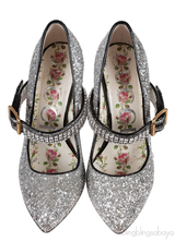 Gucci Silver Sylvie Glitter Crystal Heels