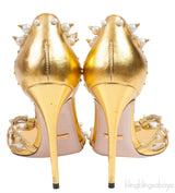 Gold Leather Pearl Trim Sandals