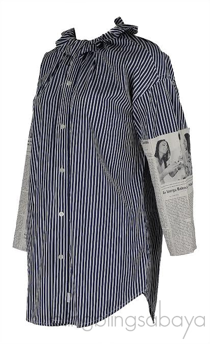 Balenciaga White Blue Stripe Newspaper Print Shirt