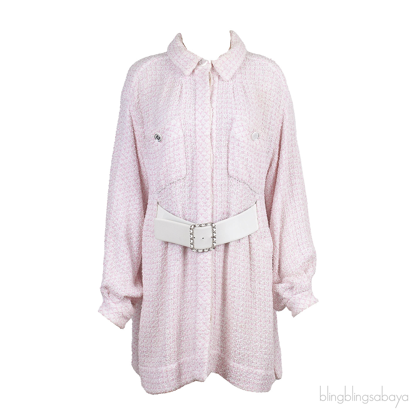 Chanel Pink & White Tweed Belted Dress