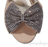 Gina Beige Bow Crystal Vamp Sandals