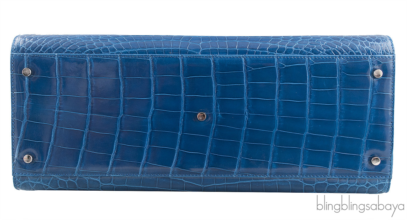 Blue Crocodile Large Top Handle Bag