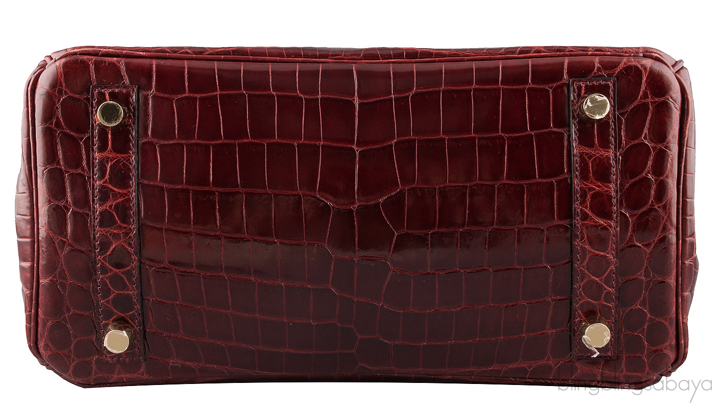 Birkin 25 Bordeaux Crocodile GHW