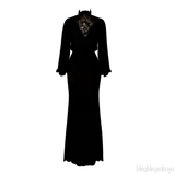 Emilio Pucci Black Silk Lace Trim Shirt & Black Lace Maxi Skirt M