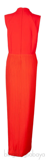 Red Sleeveless Pleated Dress