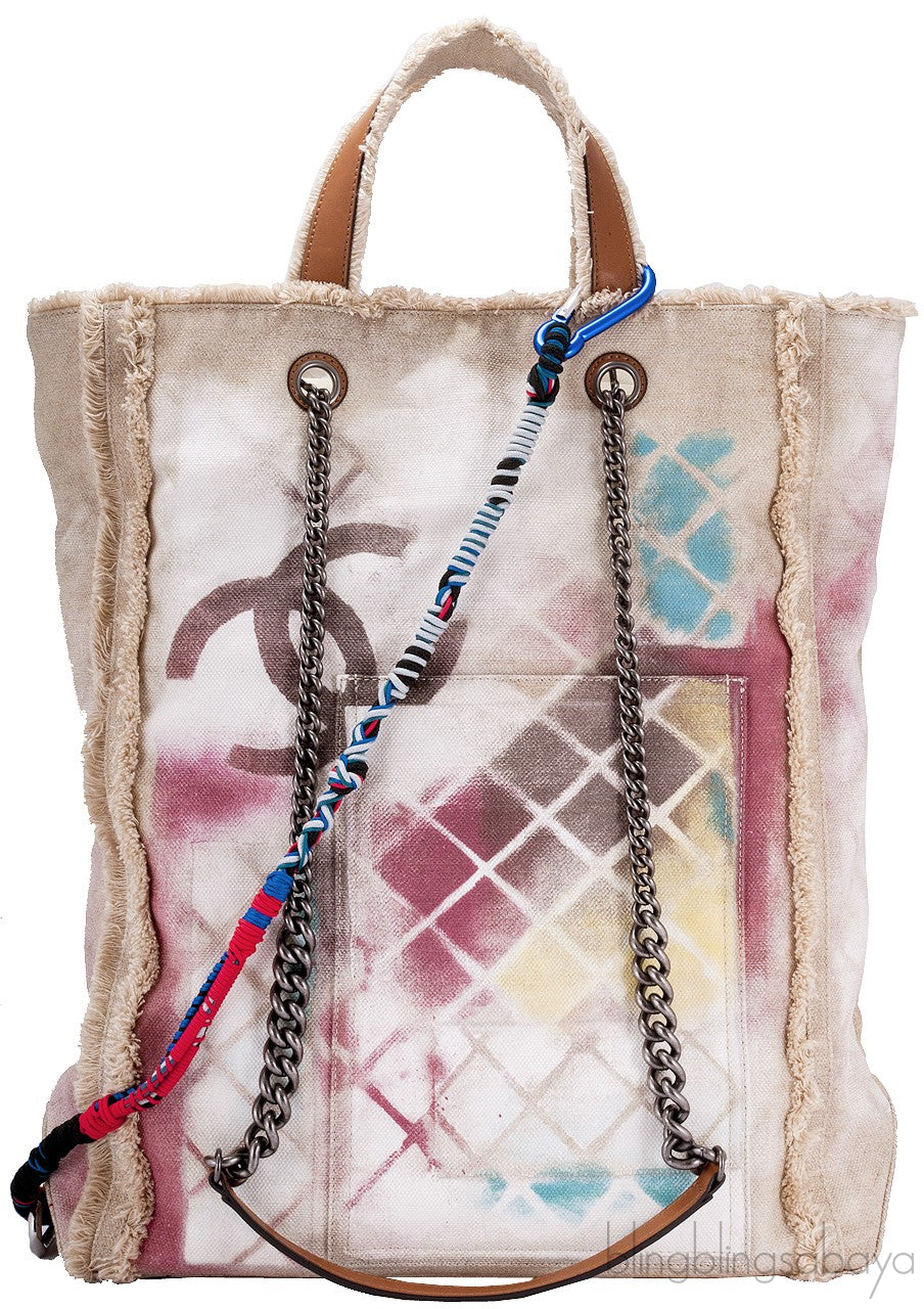 Beige Graffiti Canvas Tote