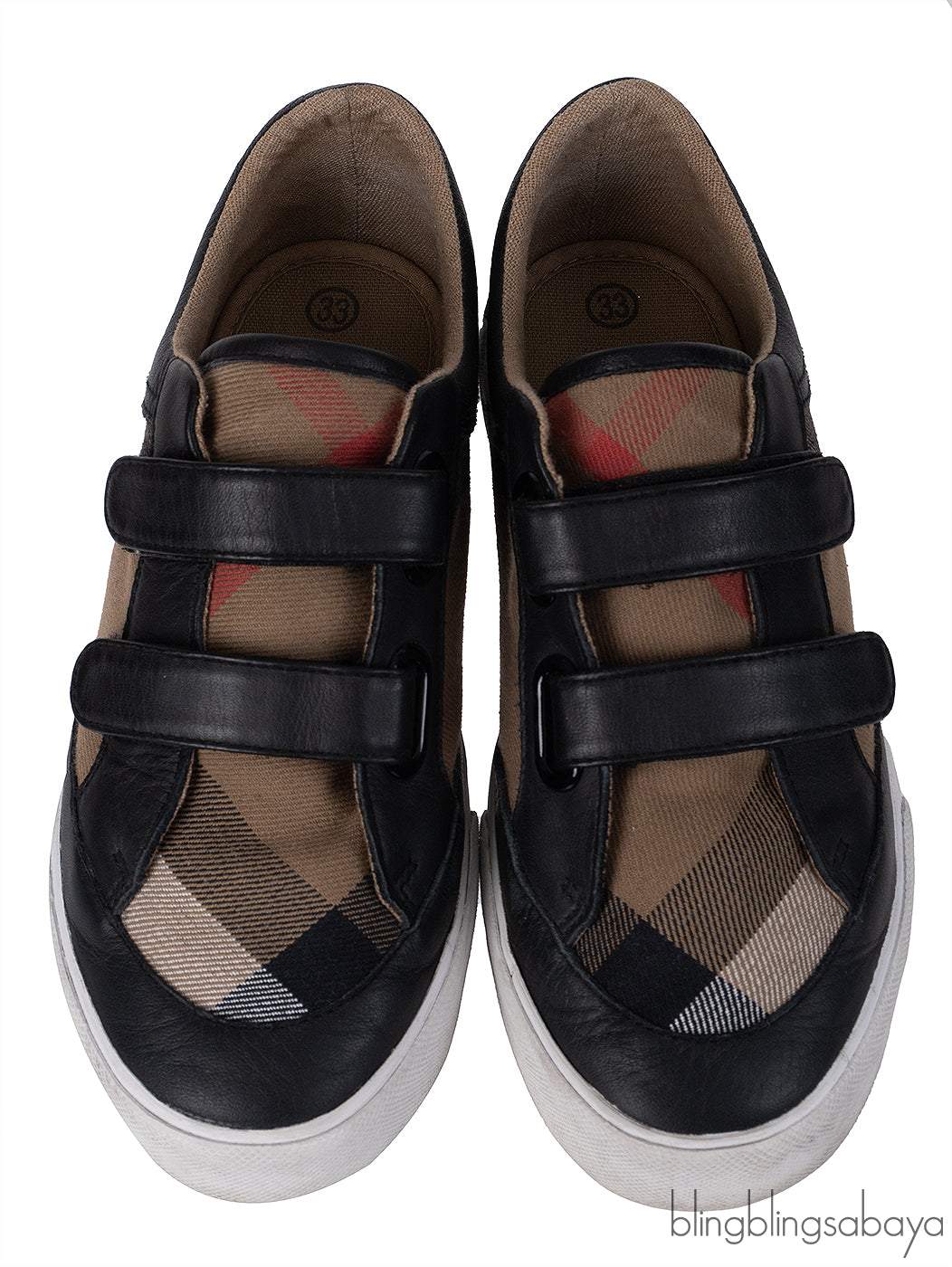 Burberry Kids Nova Check Print Strap Leather Sneakers
