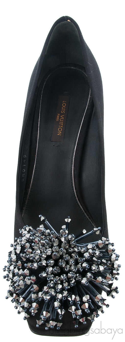 Black Satin Bead Embellished Heels
