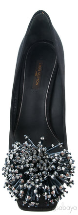 Black Satin Bead Embellished Heels