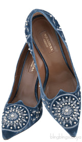 Pearl Embroidered Velvet Heels