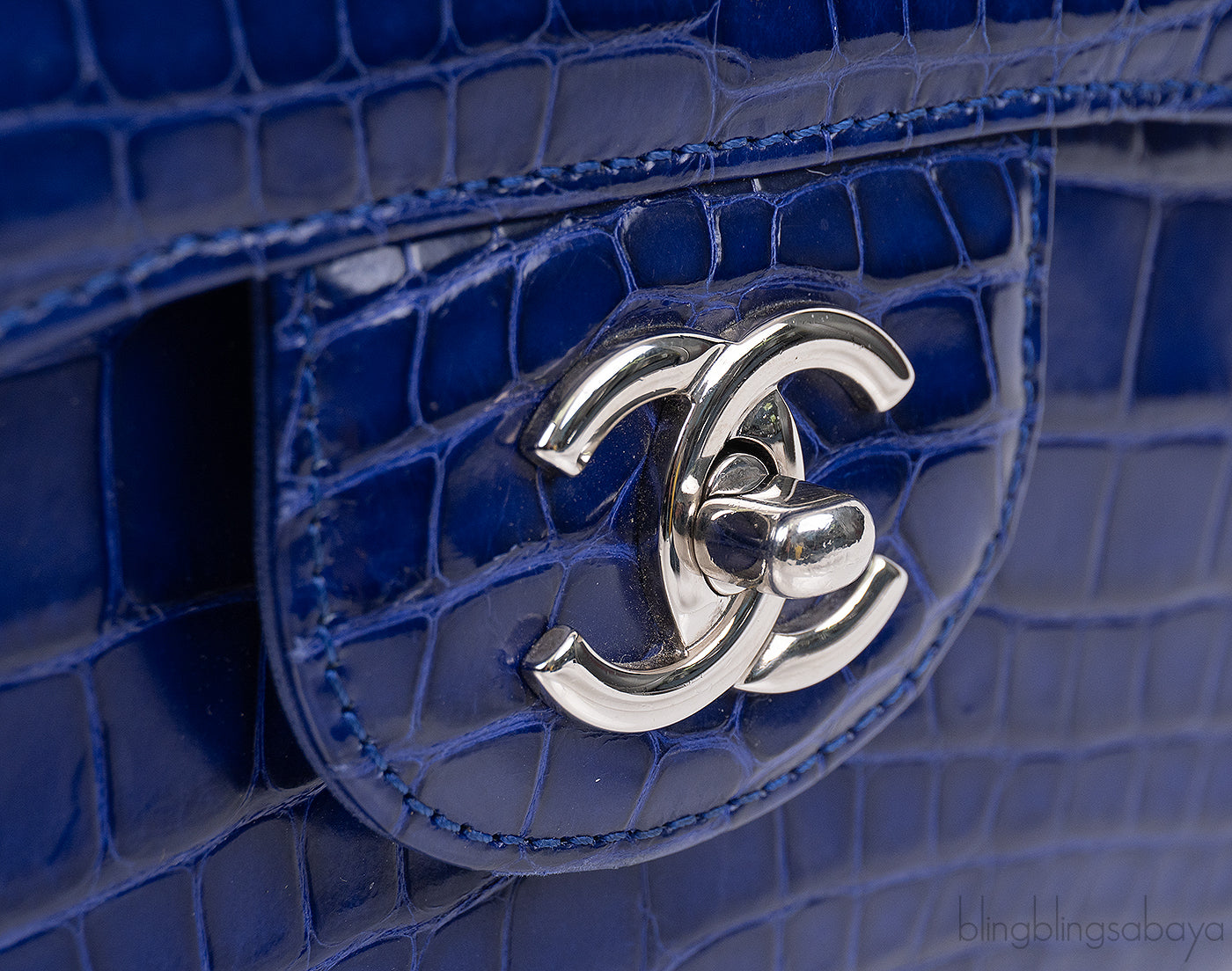 Chanel Classic Blue Crocodile Jumbo Flap Bag