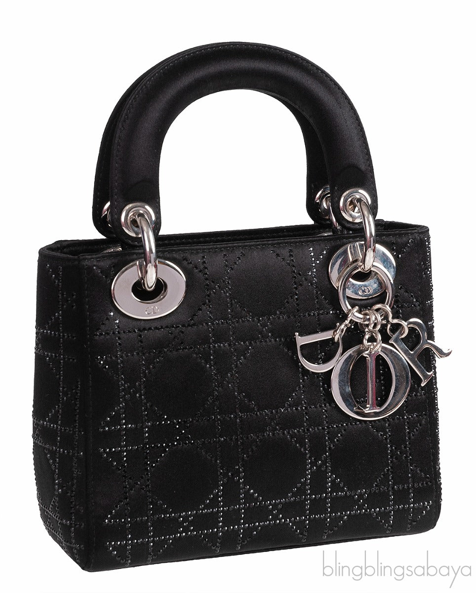 Lady Dior Mini Black Crystal Satin Bag