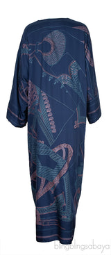 Silk Blue Printed Horsebit Kaftan Dress