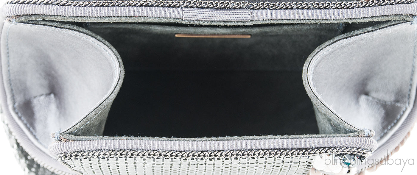 Grey Satin Metal Mesh Clutch