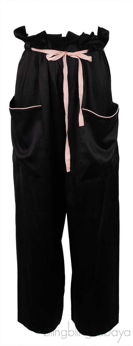 Black V-neck Cami Top & Black Pink Trim Pajama
