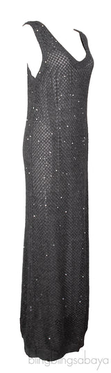Charcoal Grey V-neck Knit Maxi Dress