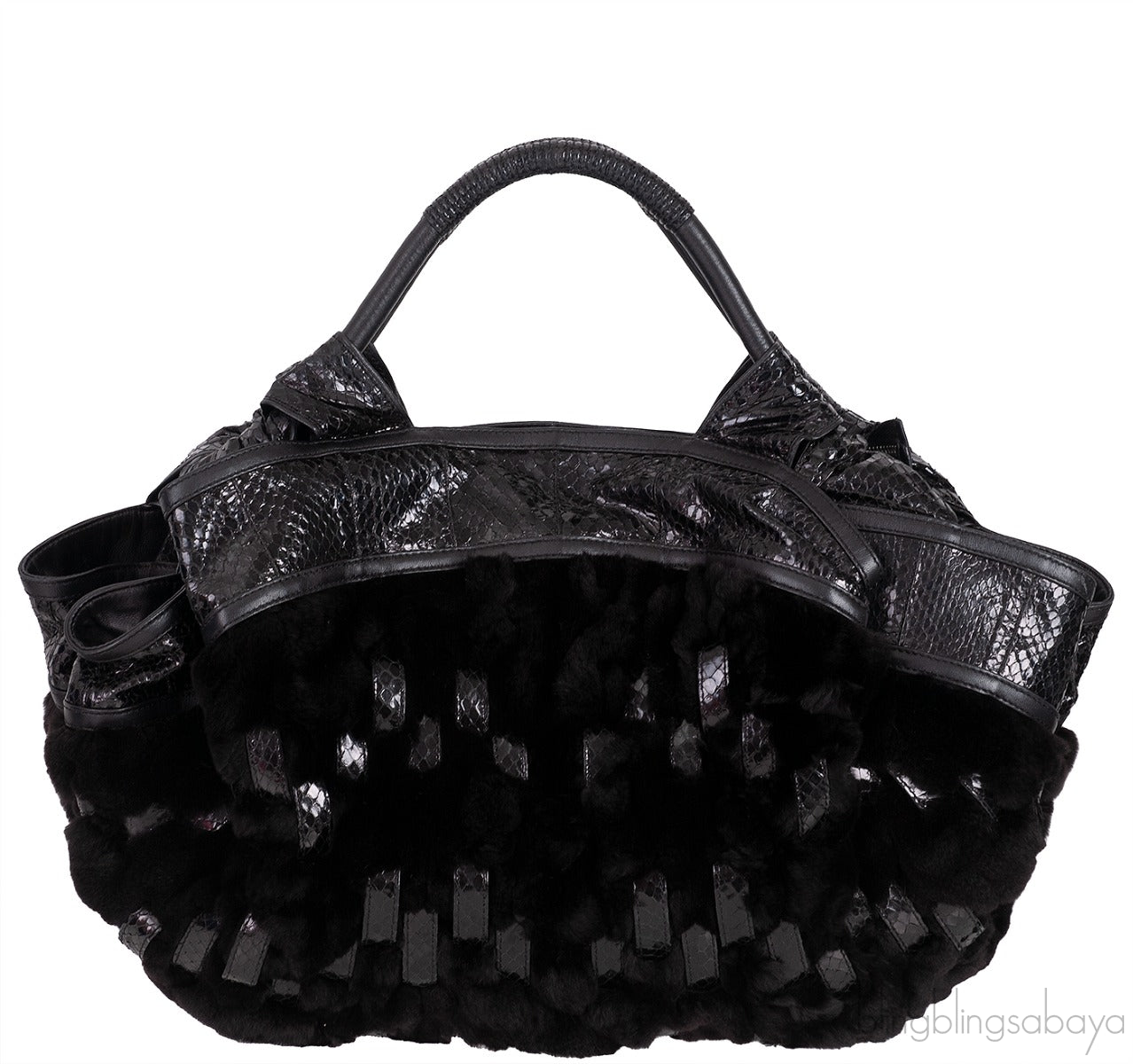 Black Python and Mink Fur Bag