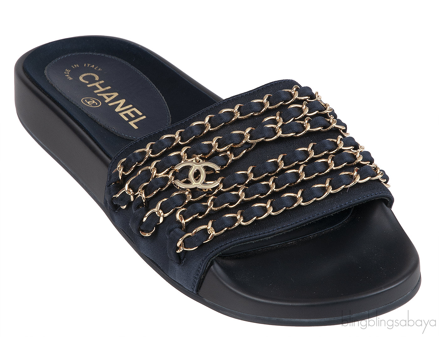 Chanel Blue Chain Slip-on Sandals