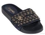 Chanel Blue Chain Slip-on Sandals