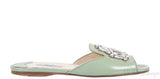 Pastel Green Crystal Open Toe Slide Sandals 38