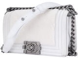 Small Le Boy White Fur Flap Bag