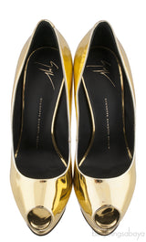 Gold Patent Peep Toe Pump