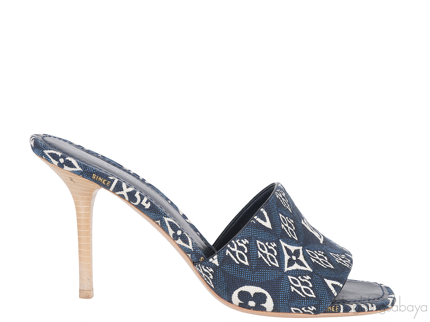 Blue Monogram Embroidered Mules