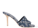 Blue Monogram Embroidered Mules