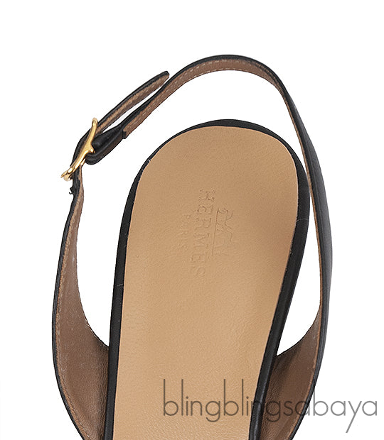 Hermes Black Night 70 Slingback Sandals