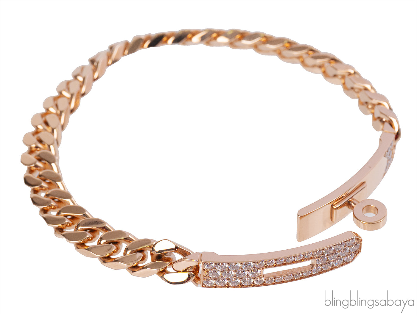 Hermes Kelly Gourmette Link 18k Rose Gold Diamonds Bracelet