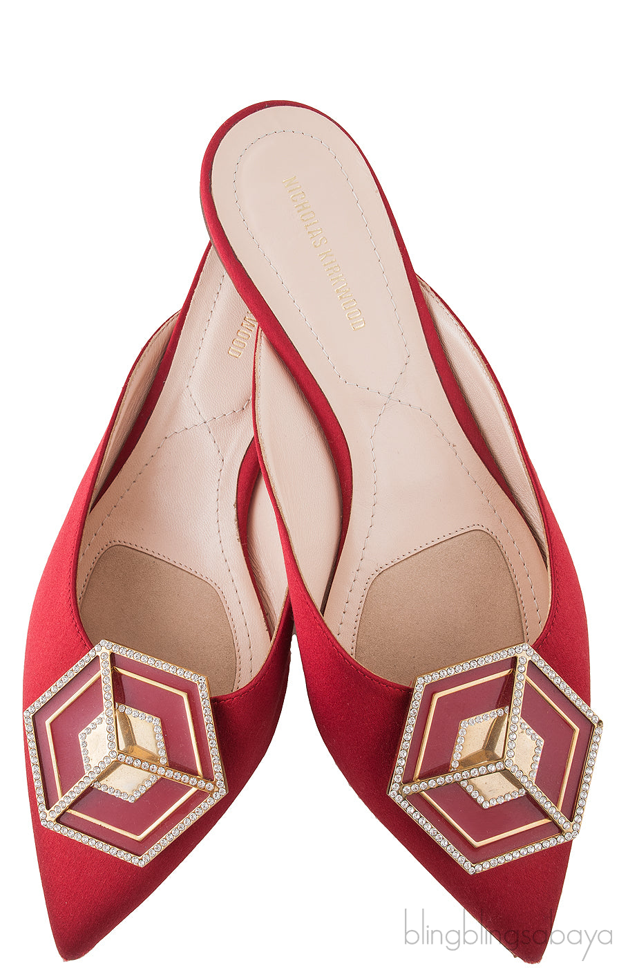 Red Satin Eden Mirror Flat Mule