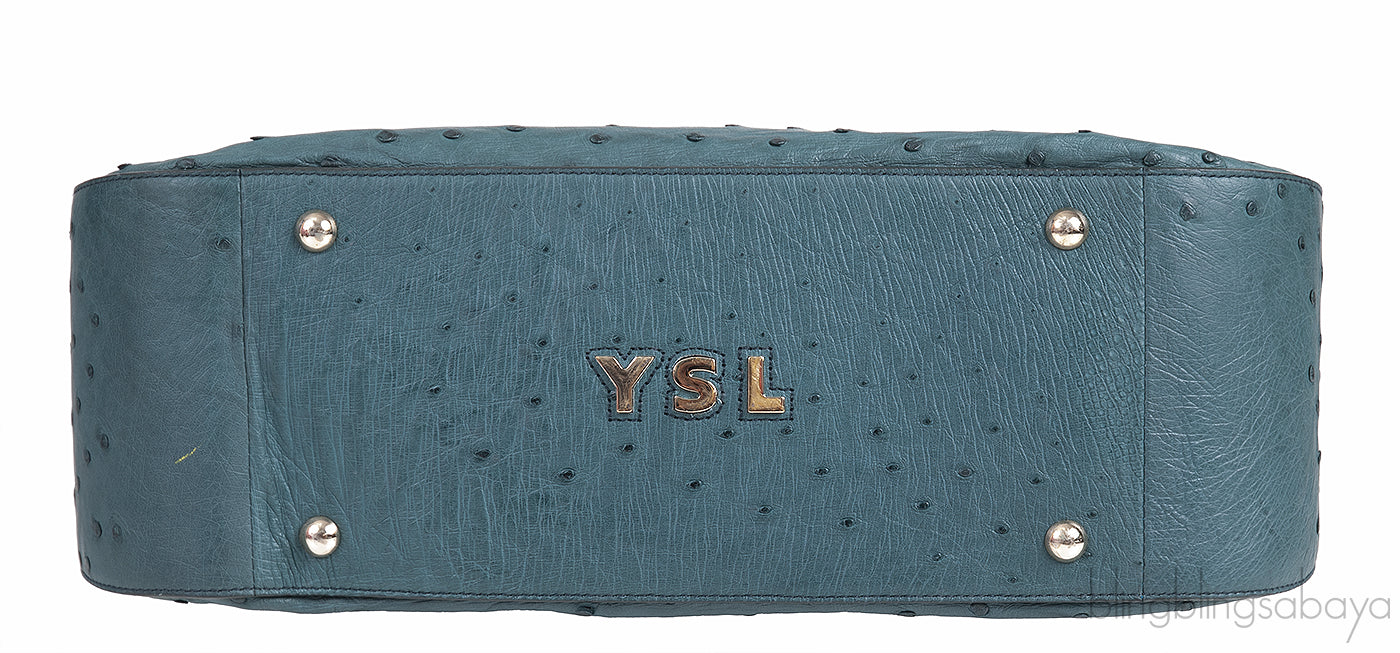 Yves Saint Laurent Green Ostrich Top Handle Bag