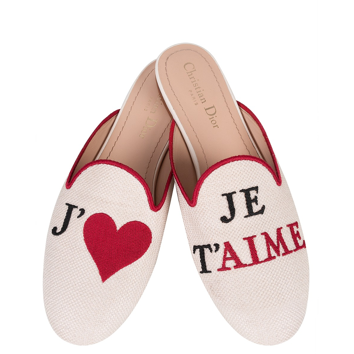 Christian Dior Je T'aime Canvas Mules Beige