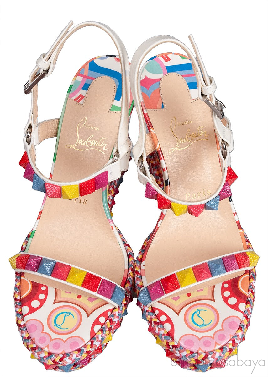 Multicolor Printed Studded Wedge Heels