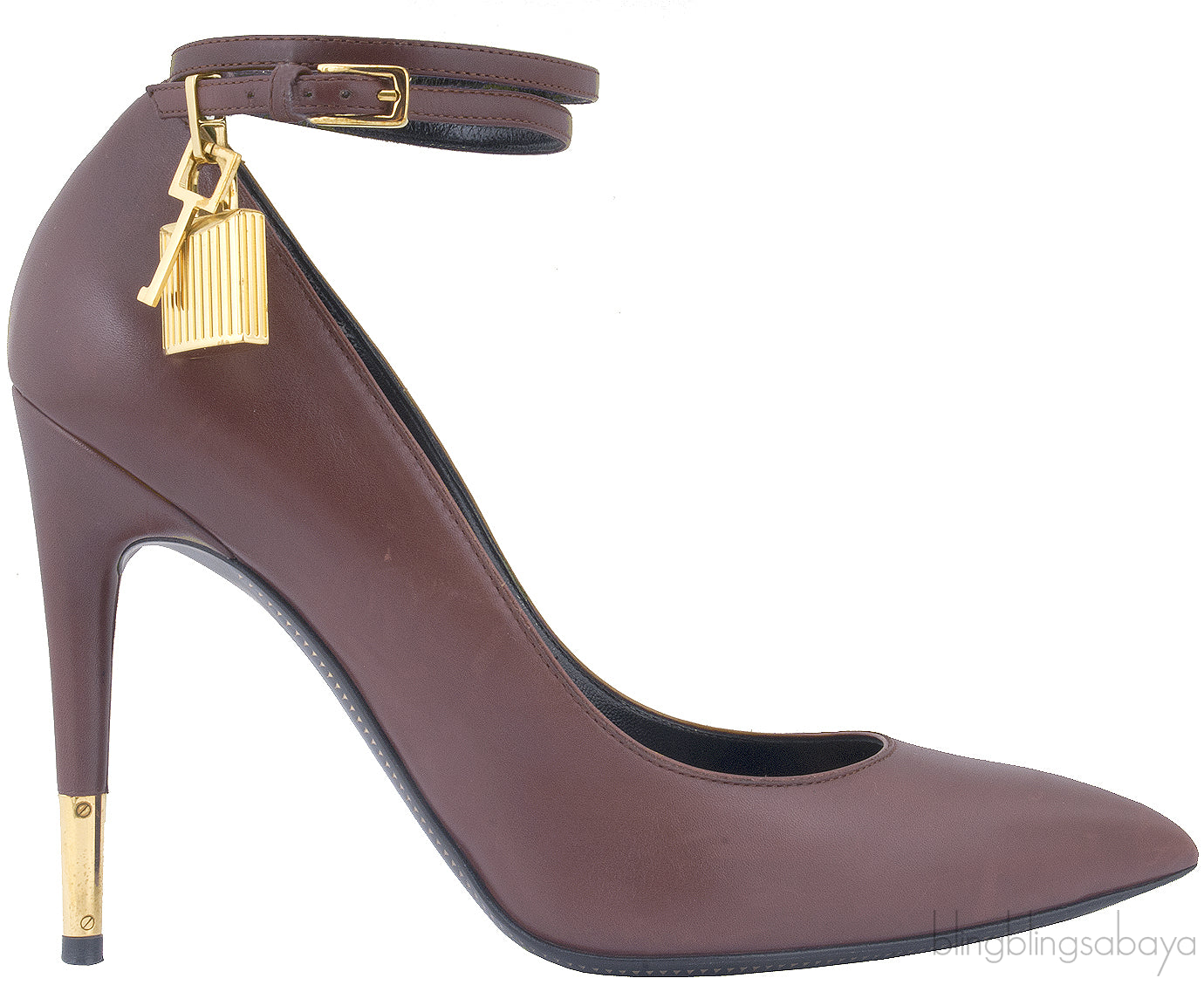 Brown Padlock Ankle Strap Pump