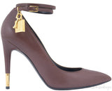 Brown Padlock Ankle Strap Pump