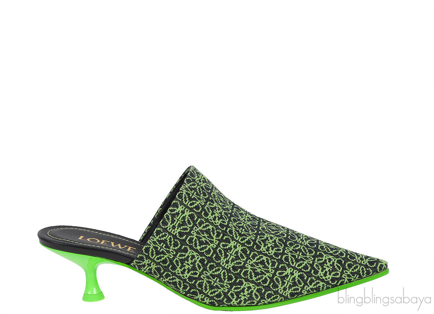 Anagram Embroidered Fabric Pointy Mules