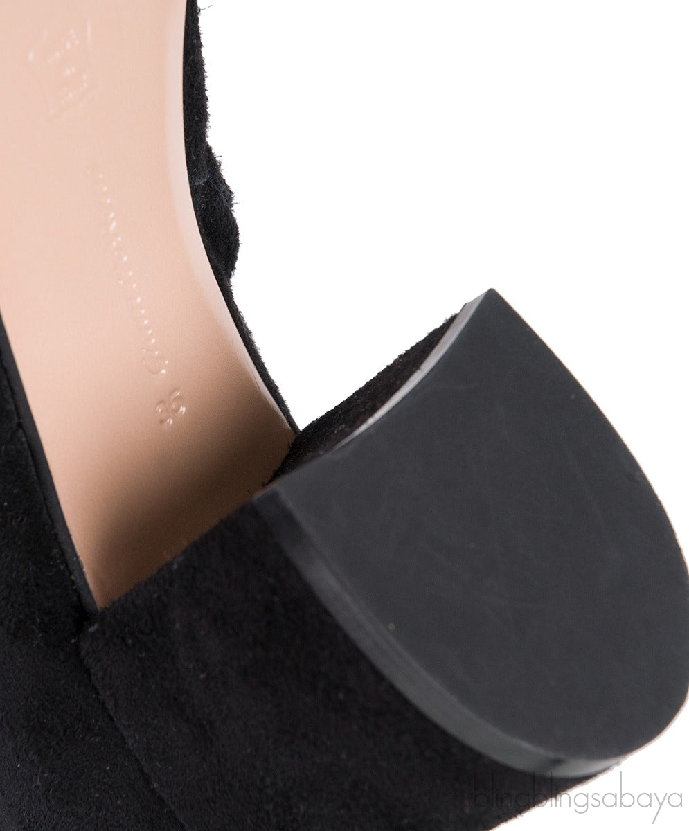 Black Suede Stacked Heels  Ankle Boots