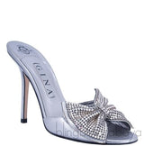 Silver Leather Bow Crystal Sandals